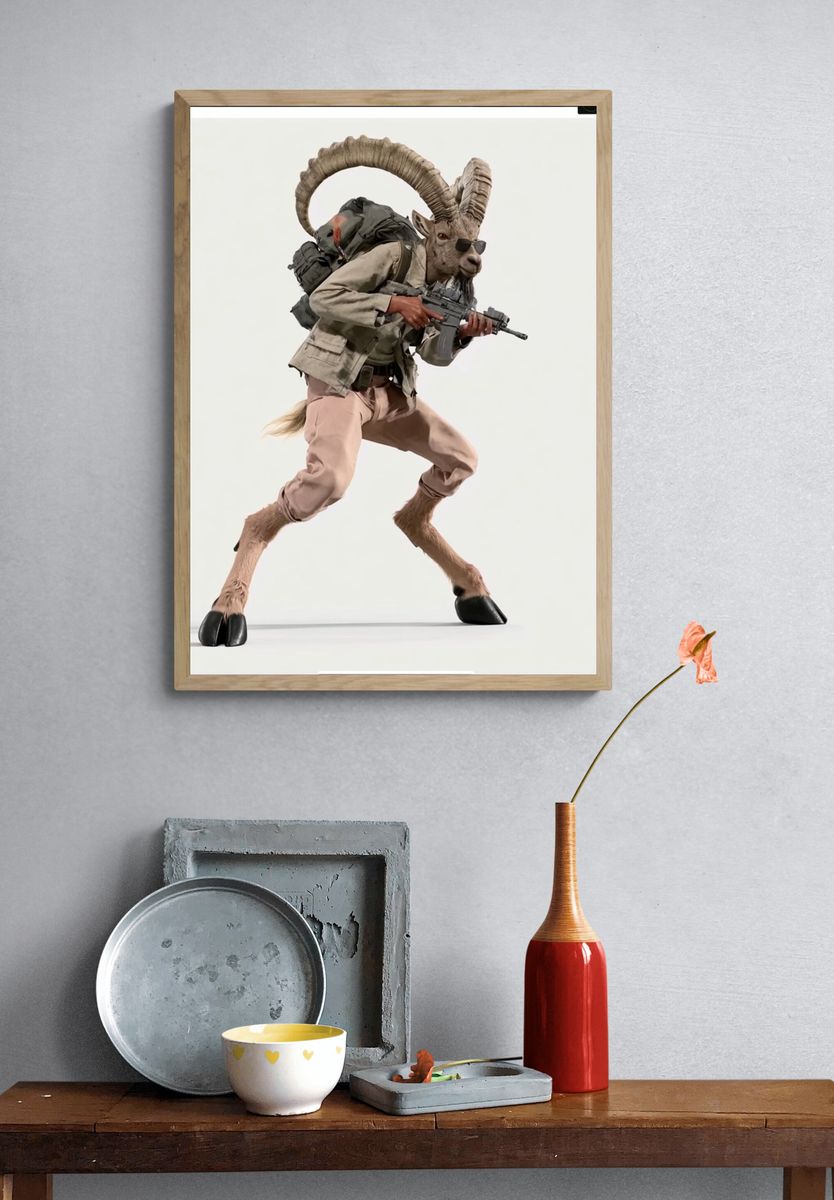 Goat Soldier Digital Art Print. — room view 3