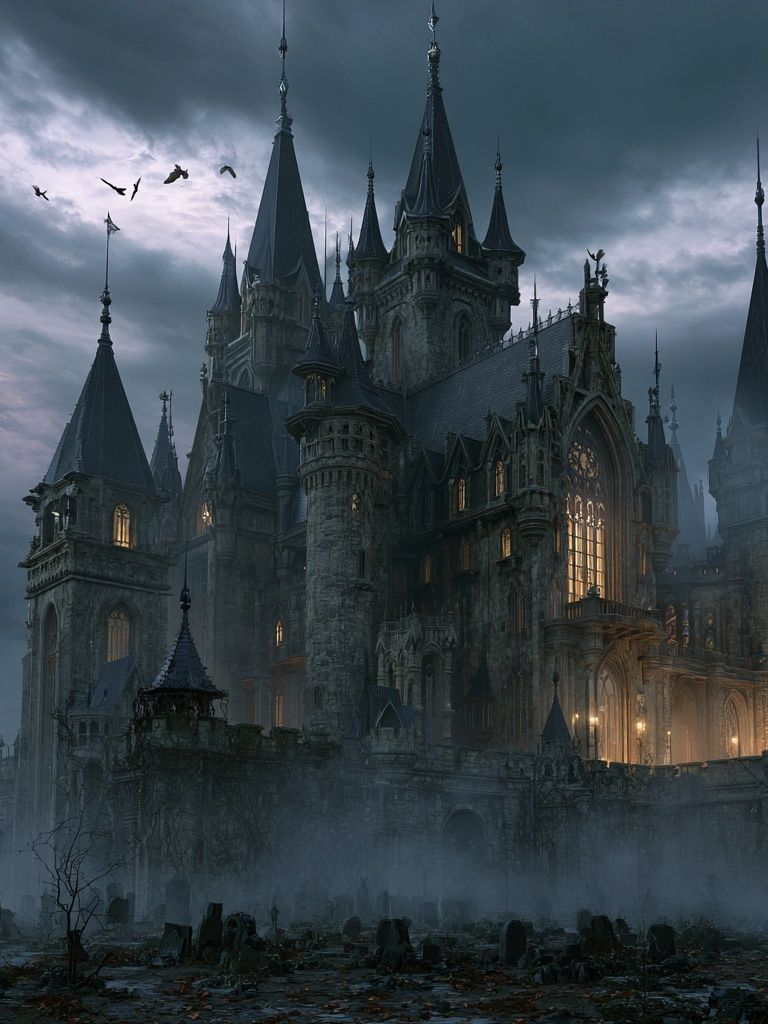 Gothic Castle at Dusk Poster. poster detail