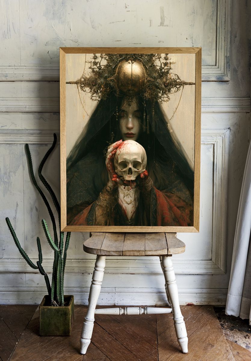 Gothic Skull Portrait Print. — room view 1