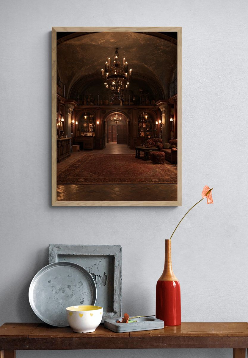 Gothic Library Interior Photography Poster. — room view 3
