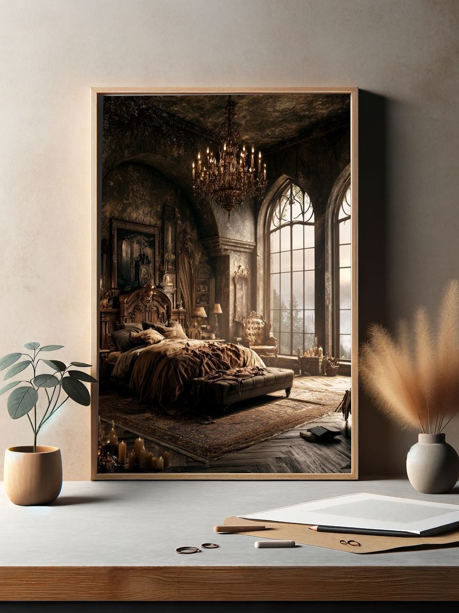 Gothic Bedroom Interior Photography Poster. — room view 2