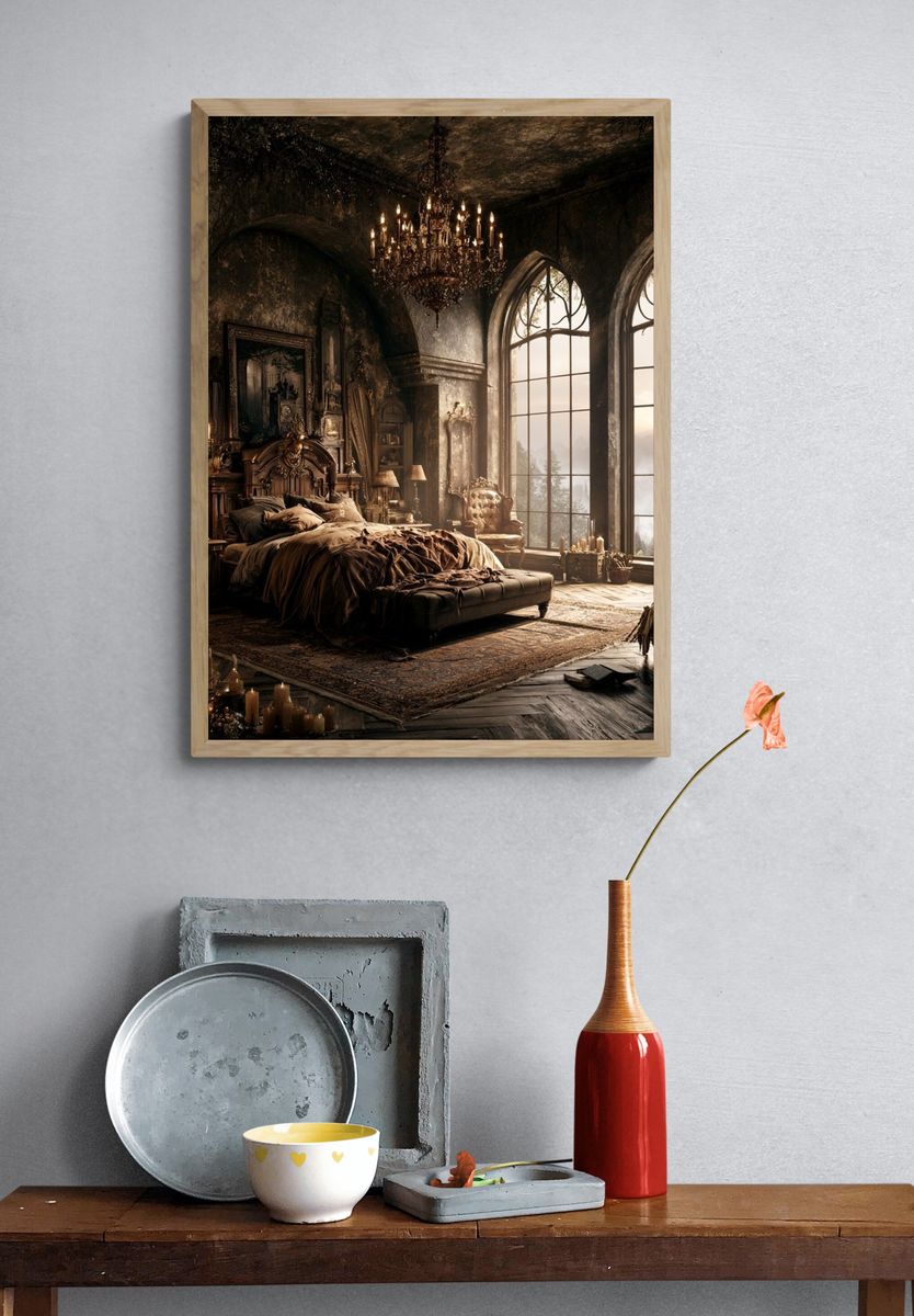 Gothic Bedroom Interior Photography Poster. — room view 3