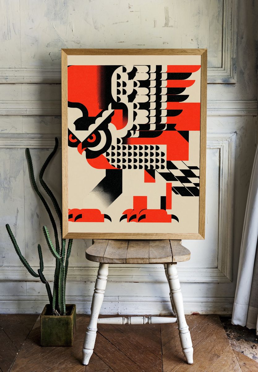 Geometric Owl Abstract Poster. — room view 1