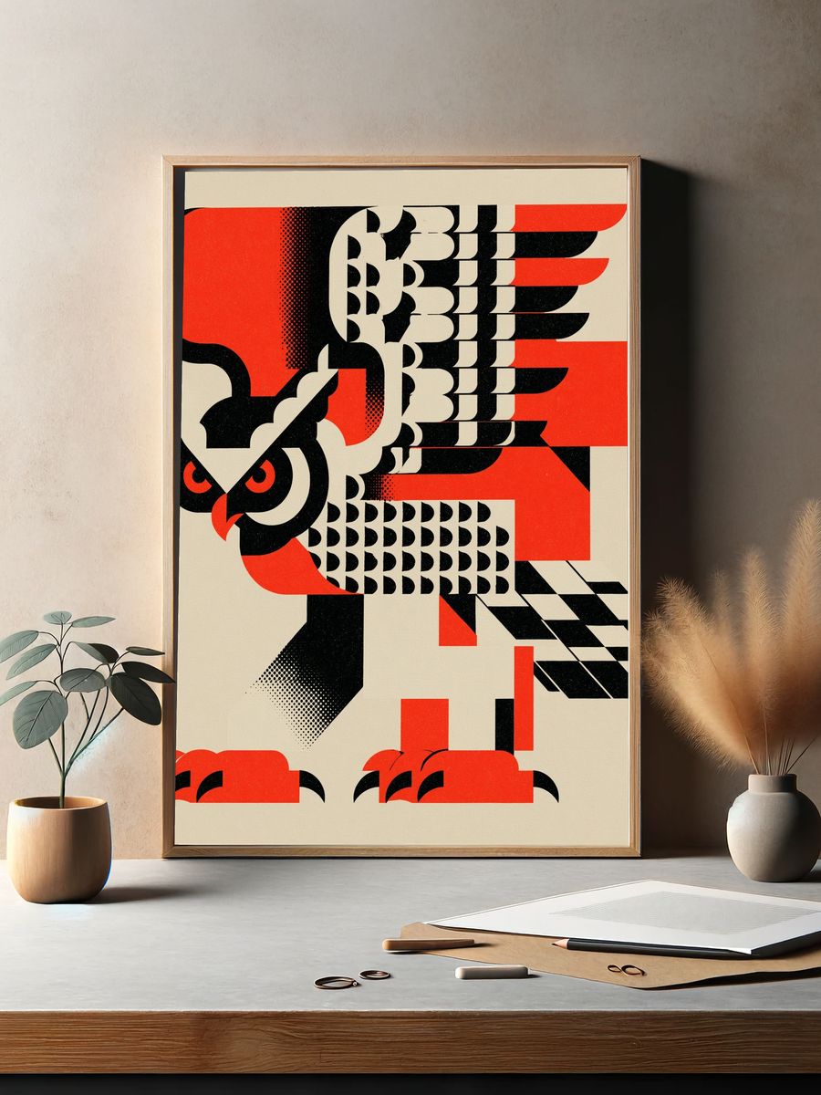 Geometric Owl Abstract Poster. — room view 2