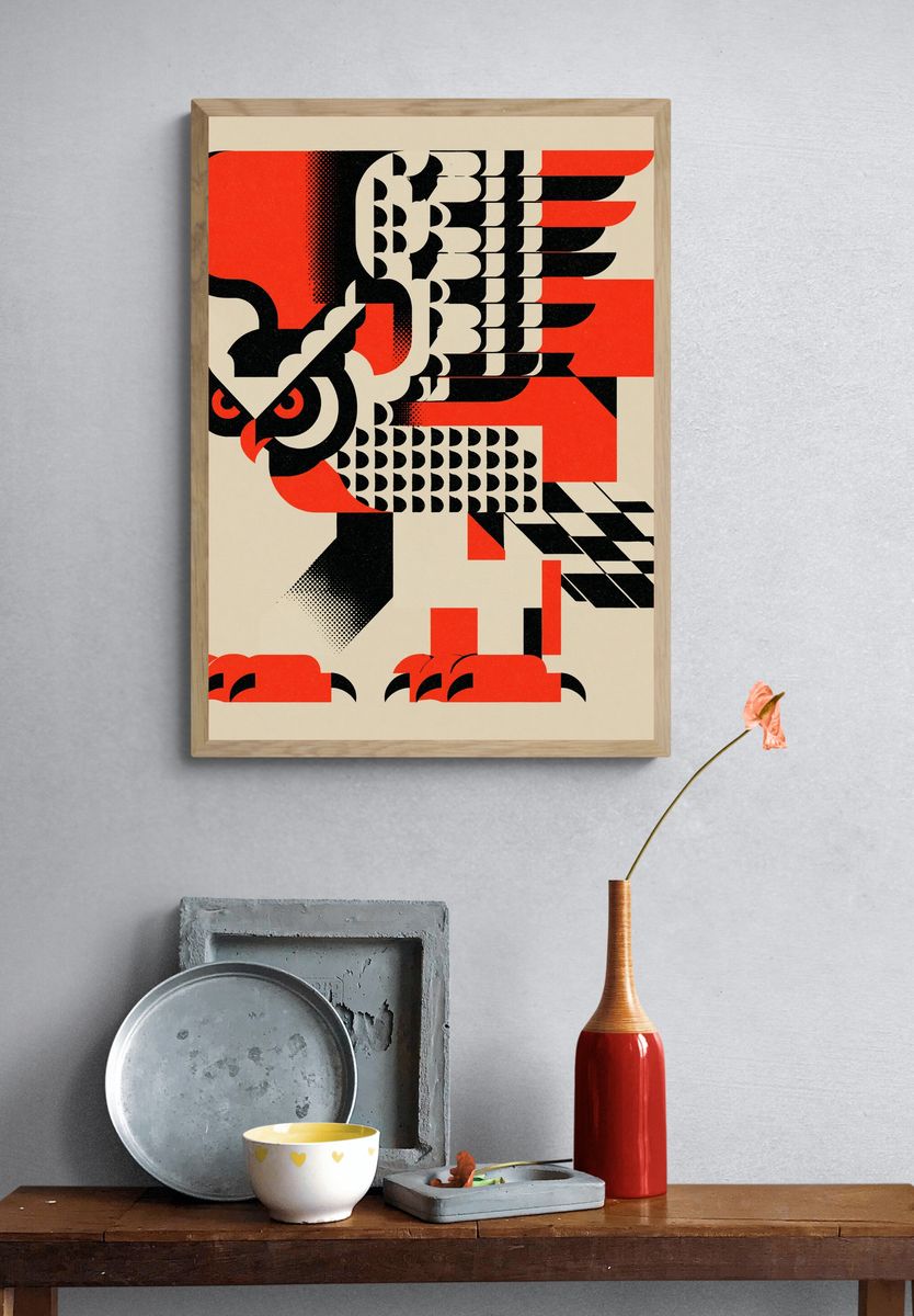 Geometric Owl Abstract Poster. — room view 3