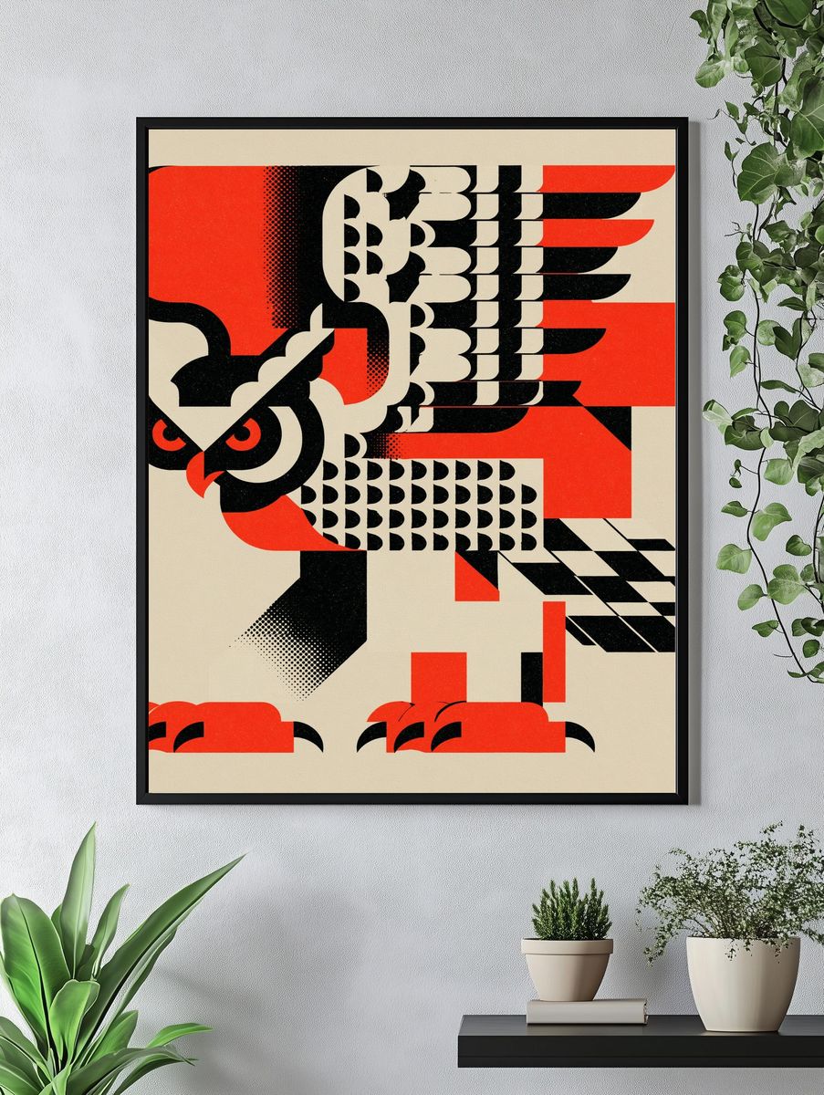 Geometric Owl Abstract Poster. — room view 4
