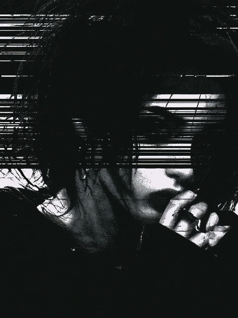 Glitch Portrait Black-White Print. poster — photography art