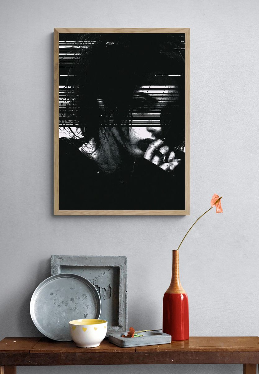 Glitch Portrait Black-White Print. — room view 3