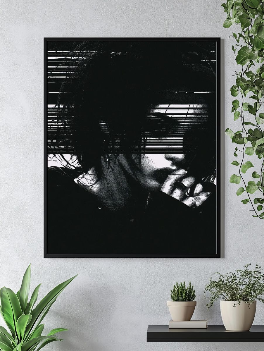 Glitch Portrait Black-White Print. — room view 4