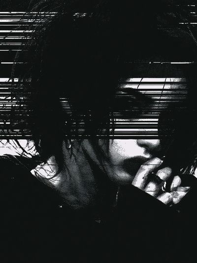 Glitch Portrait Black-White Print.