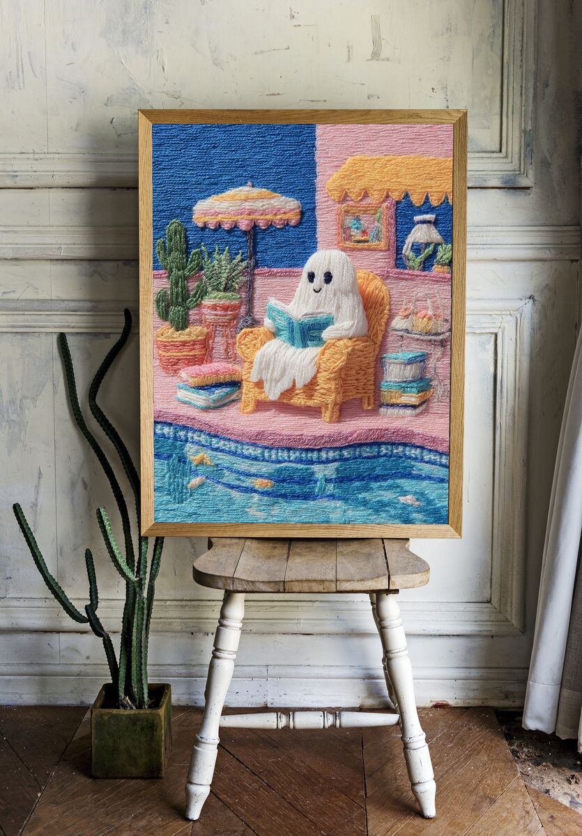 Ghost Reading by the Pool — Illustration Print. — room view 1