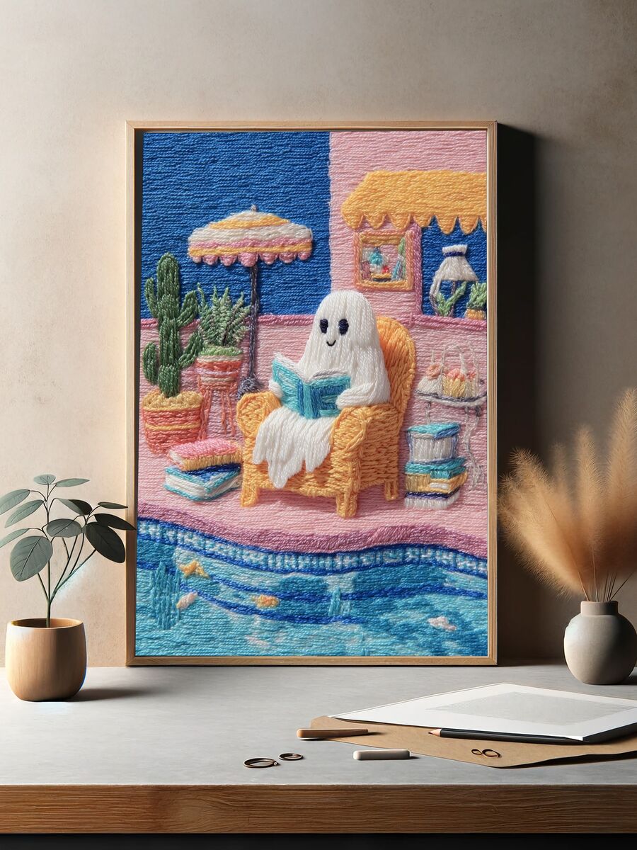 Ghost Reading by the Pool — Illustration Print. — room view 2