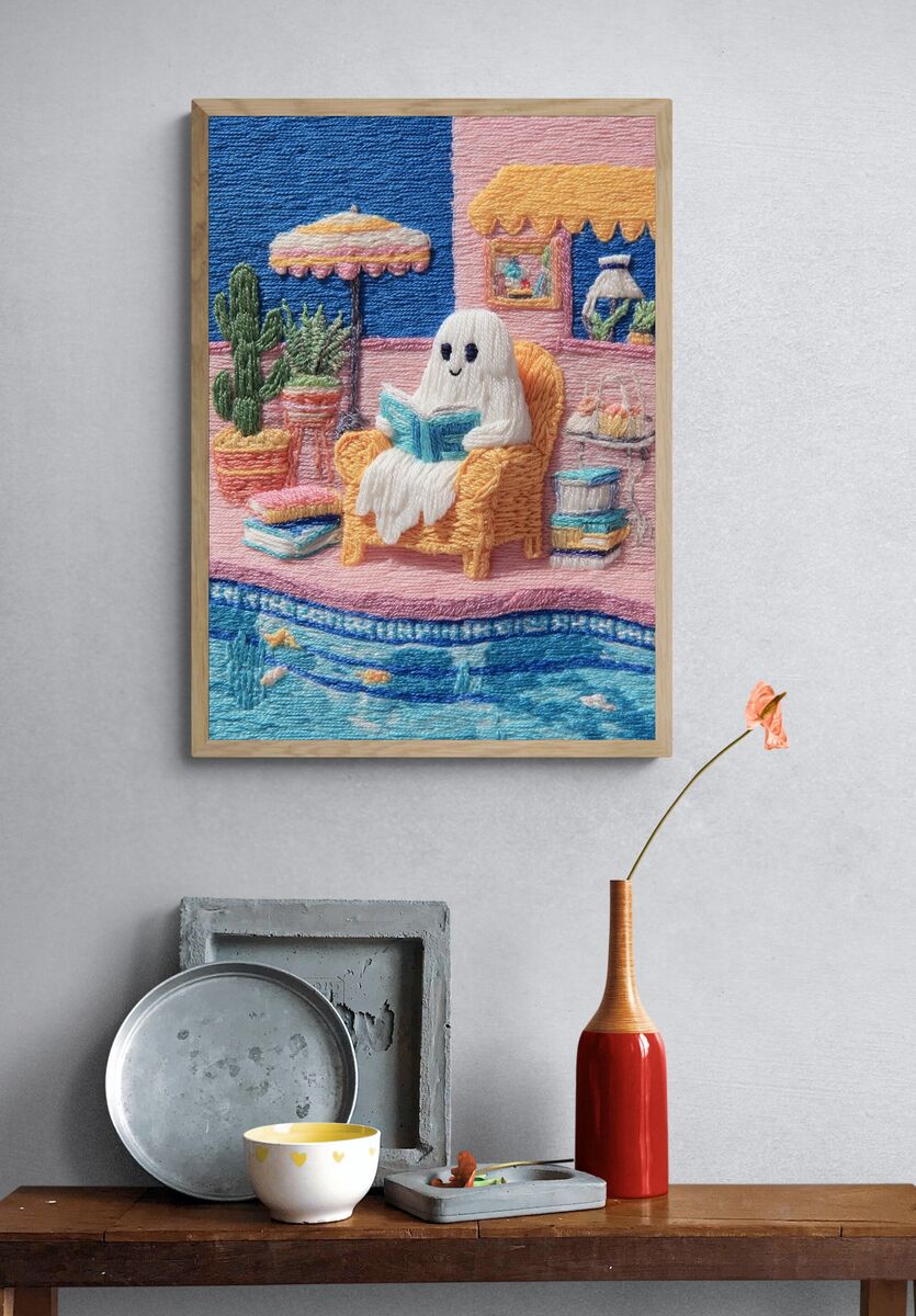 Ghost Reading by the Pool — Illustration Print. — room view 3