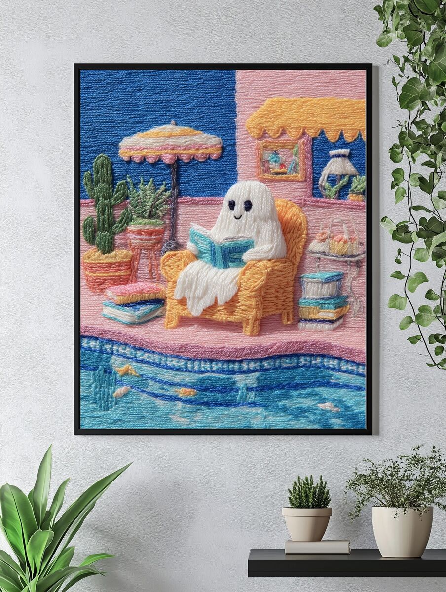 Ghost Reading by the Pool — Illustration Print. — room view 4