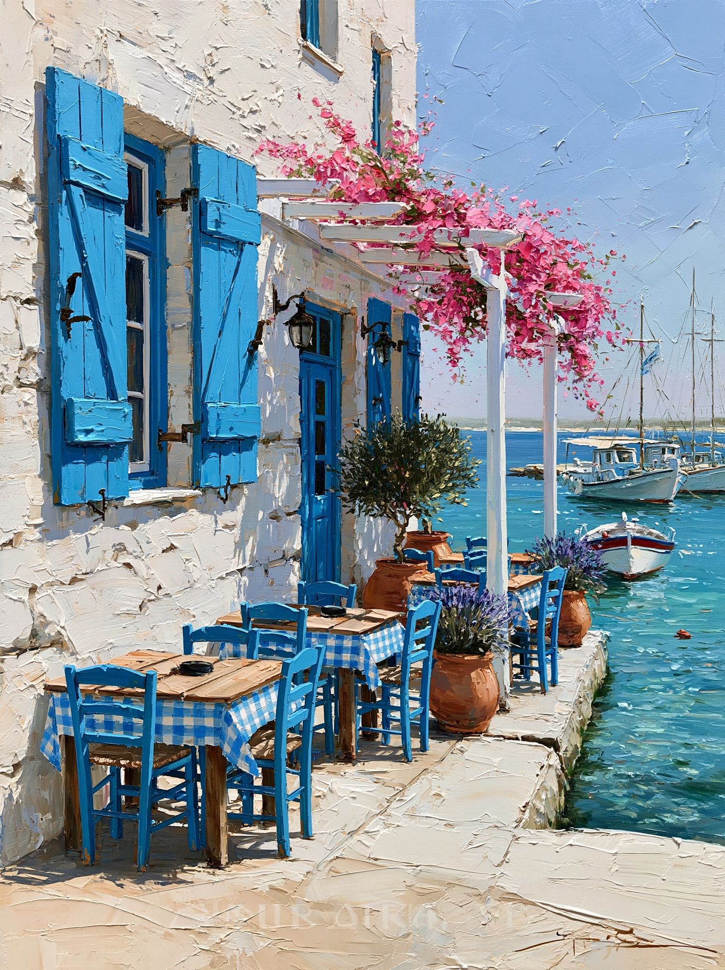 Greek Seaside Cafe — Fine-Art Print. poster detail