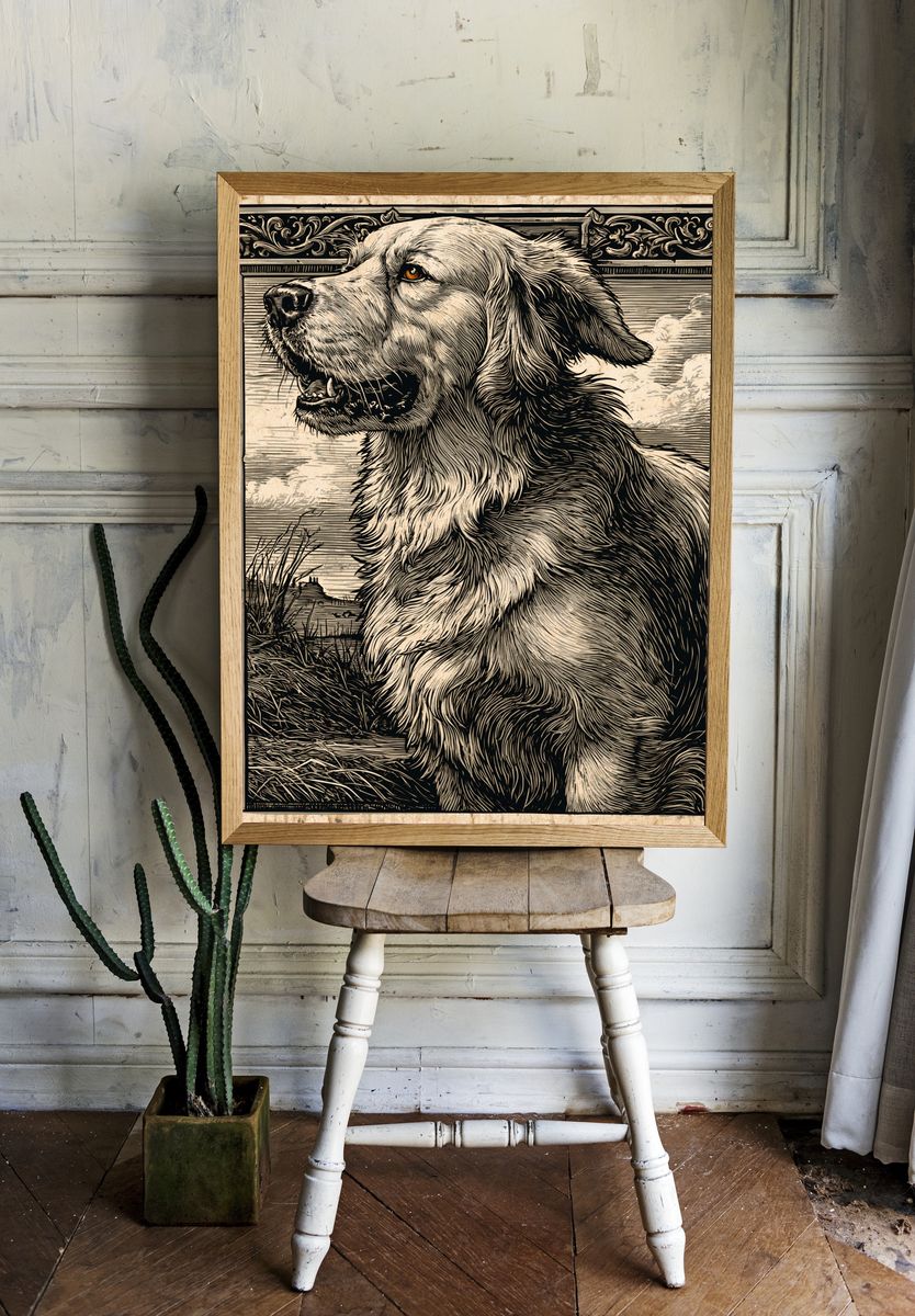 Golden Retriever Vintage Illustration Poster. room preview