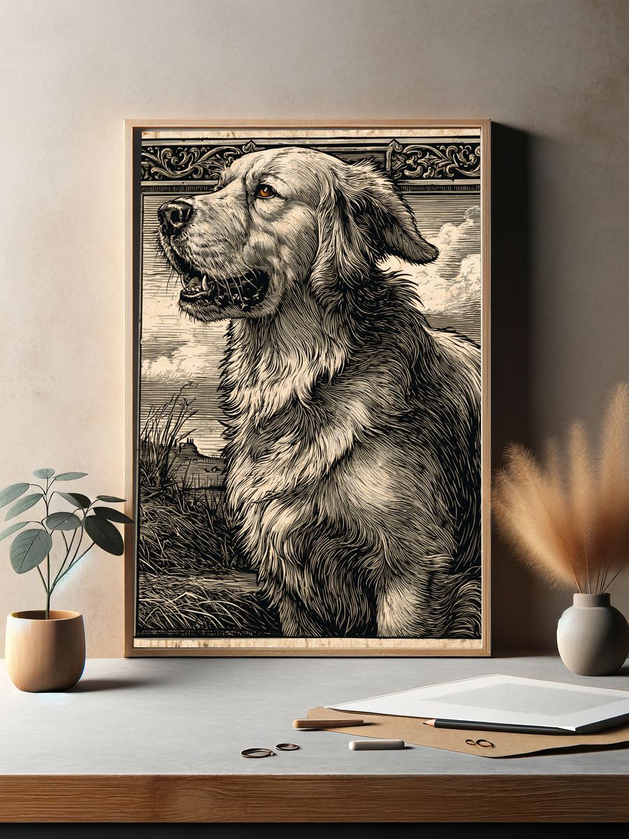 Golden Retriever Vintage Illustration Poster. — room view 2