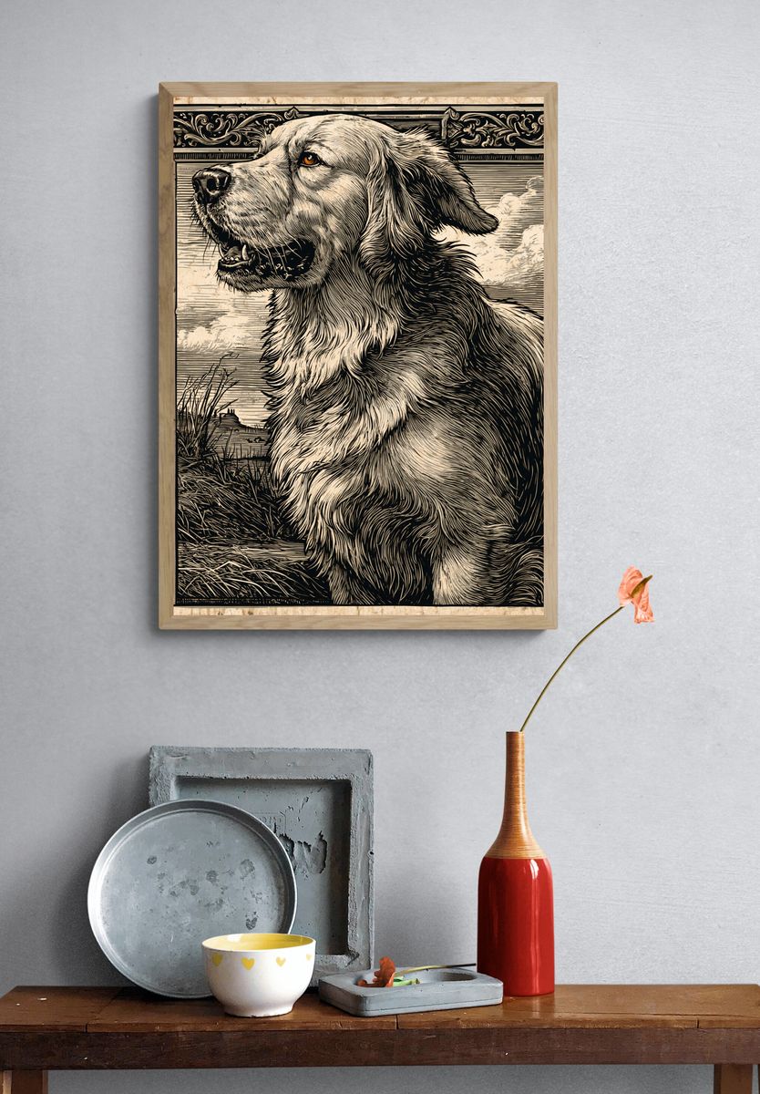 Golden Retriever Vintage Illustration Poster. — room view 3