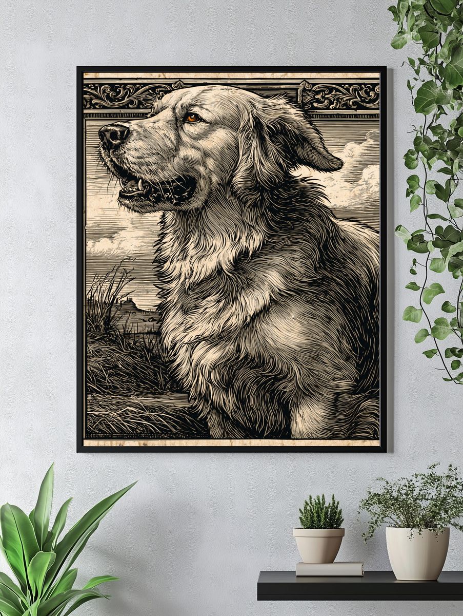 Golden Retriever Vintage Illustration Poster. — room view 4