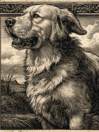 Golden Retriever Vintage Illustration Poster.