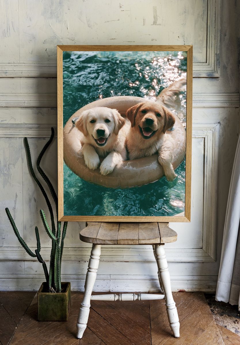 Golden Retriever Pool Float Poster. — room view 1