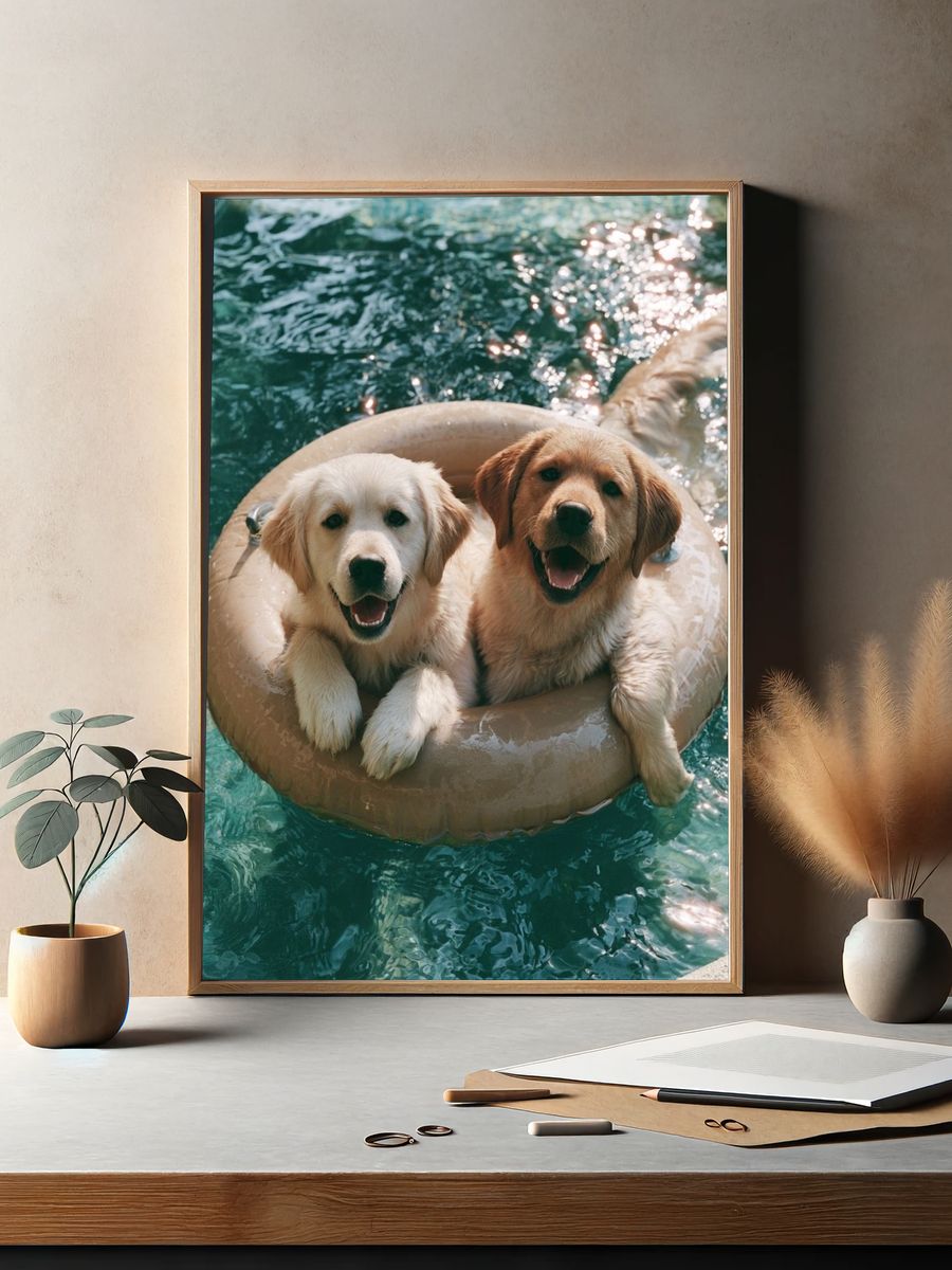 Golden Retriever Pool Float Poster. — room view 2