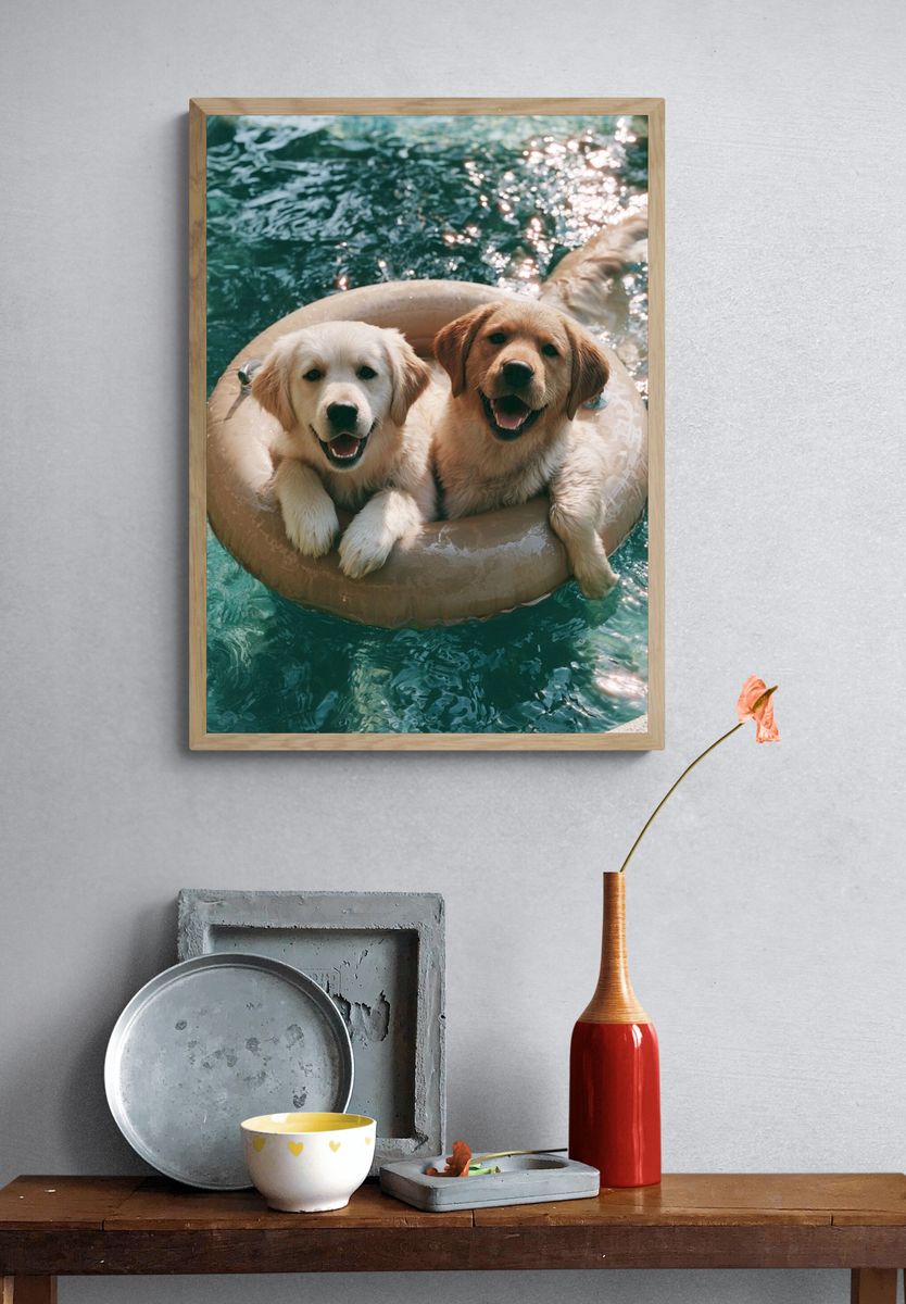 Golden Retriever Pool Float Poster. — room view 3
