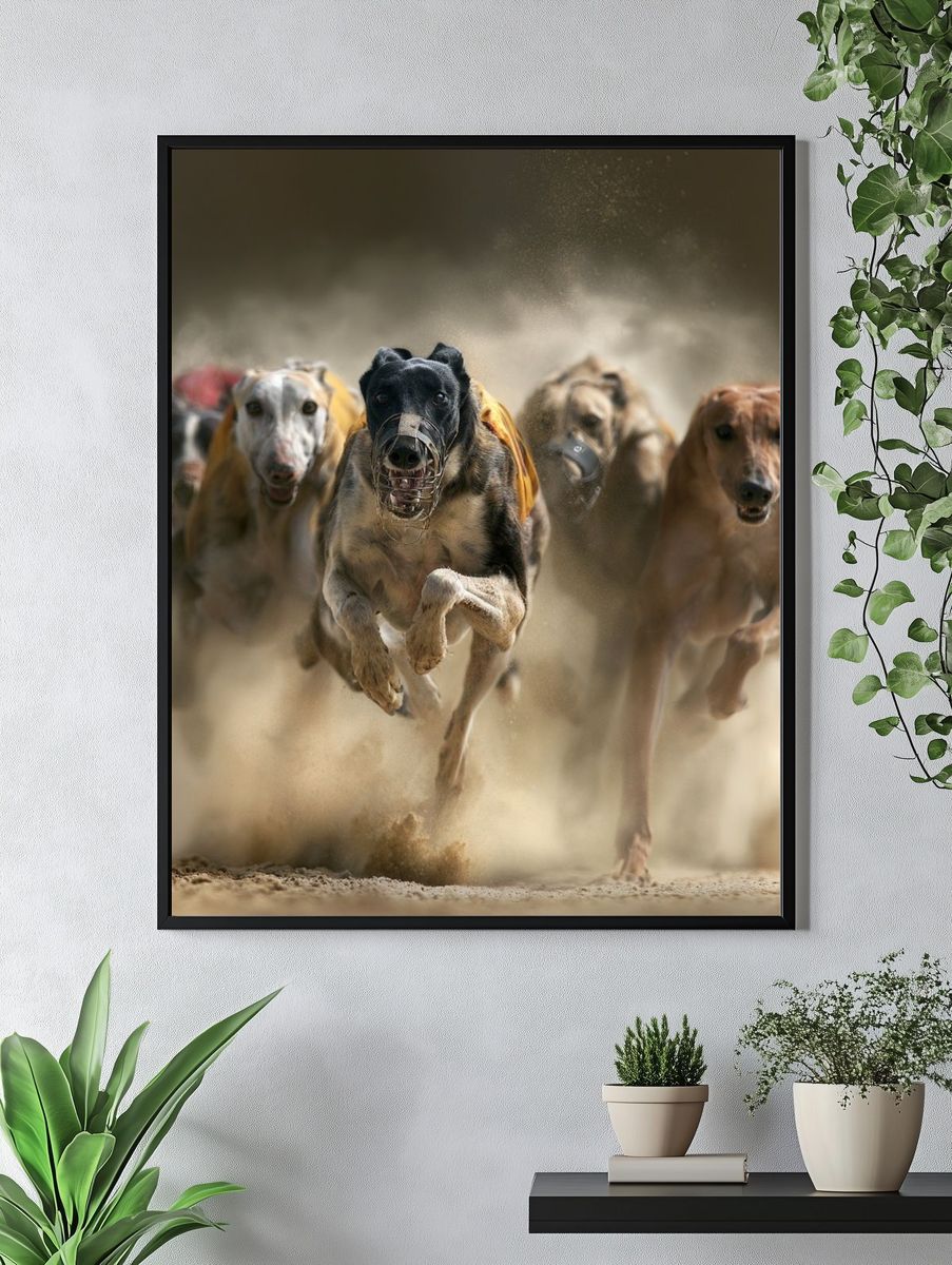 Greyhound Racing Dogs Photography Poster. — room view 4