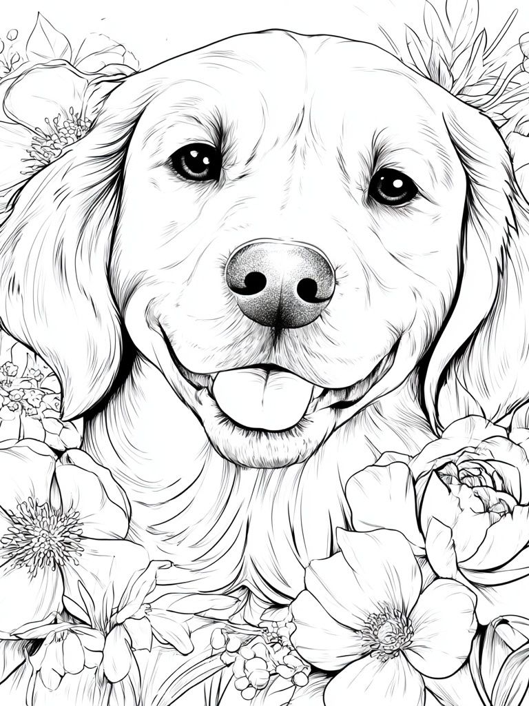 Golden Retriever Floral Line-Art Poster. poster — animals art