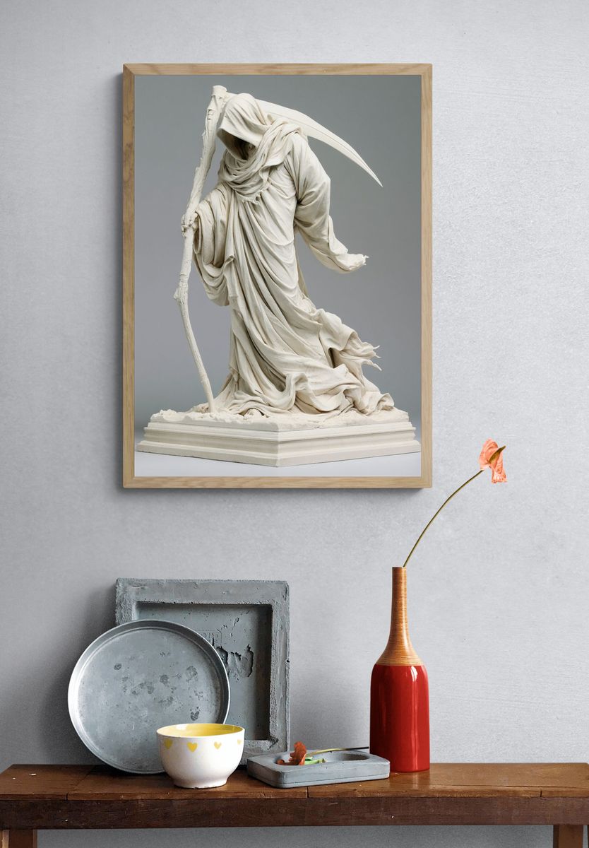 Grim Reaper Sculpture Photography Poster. — room view 3