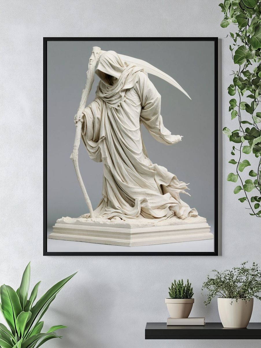 Grim Reaper Sculpture Photography Poster. — room view 4