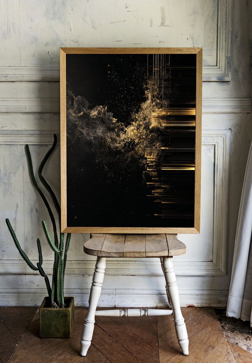 Golden Smoke Abstract Poster. — room view 1