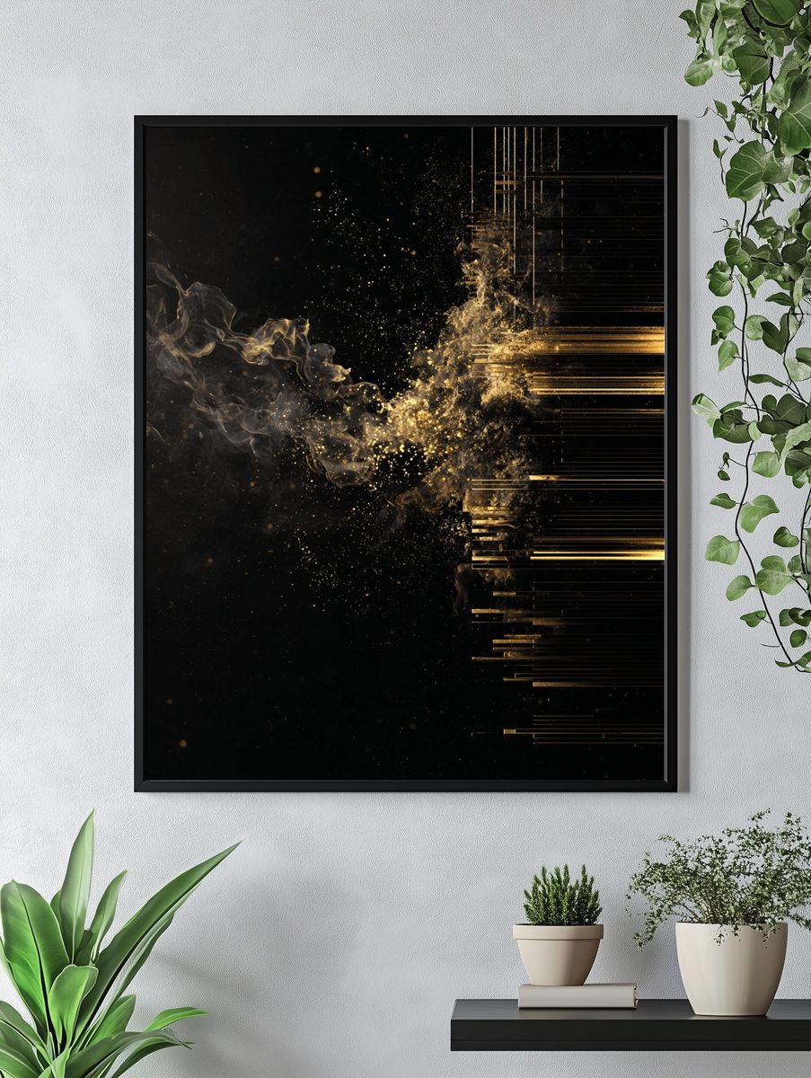Golden Smoke Abstract Poster. — room view 4