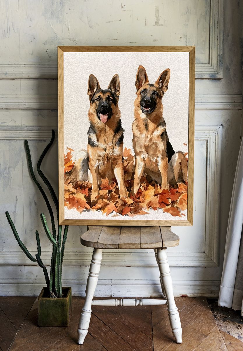 German Shepherd Autumn Watercolor Poster. room preview