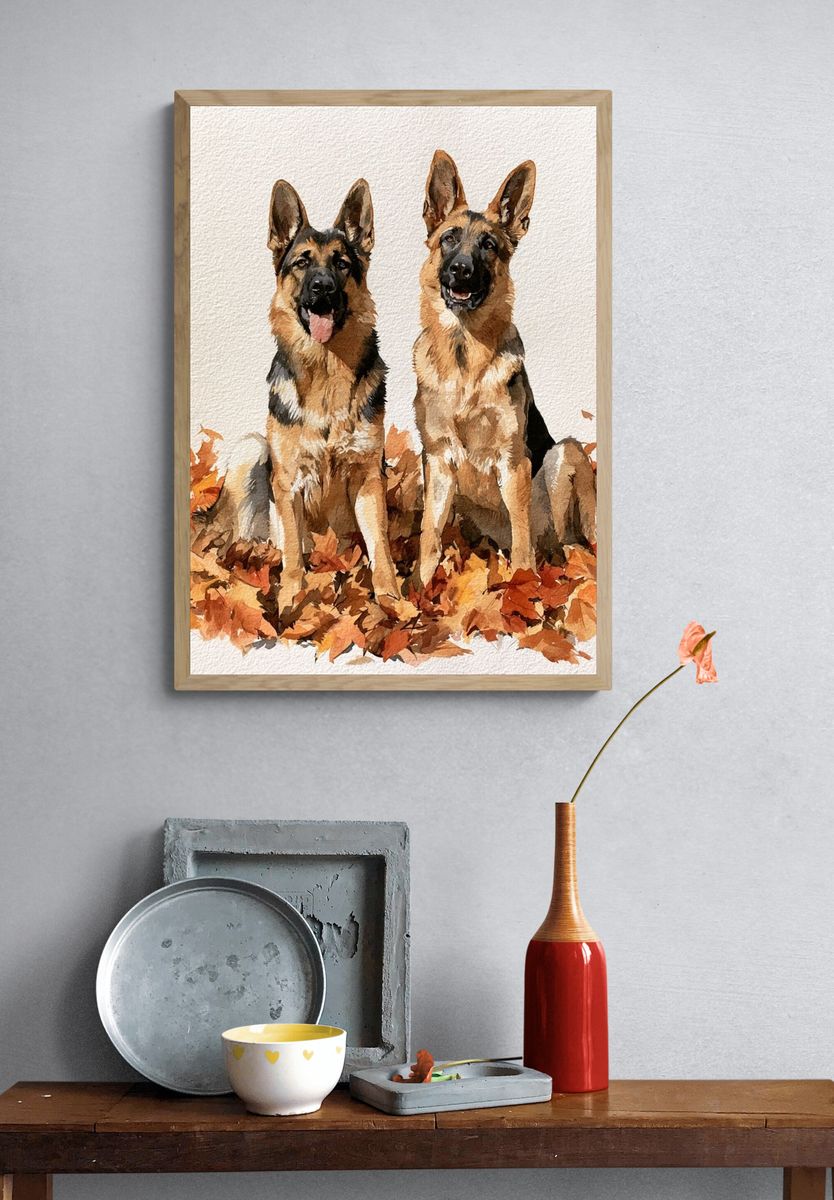German Shepherd Autumn Watercolor Poster. — room view 3