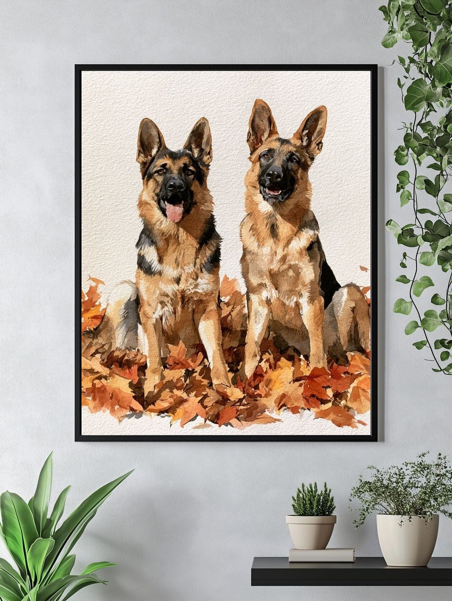 German Shepherd Autumn Watercolor Poster. — room view 4