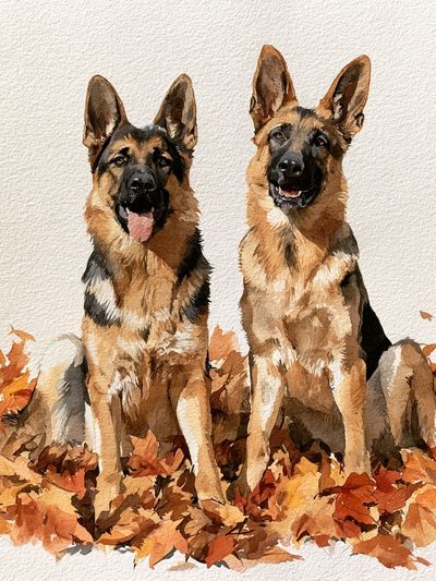 German Shepherd Autumn Watercolor Poster.