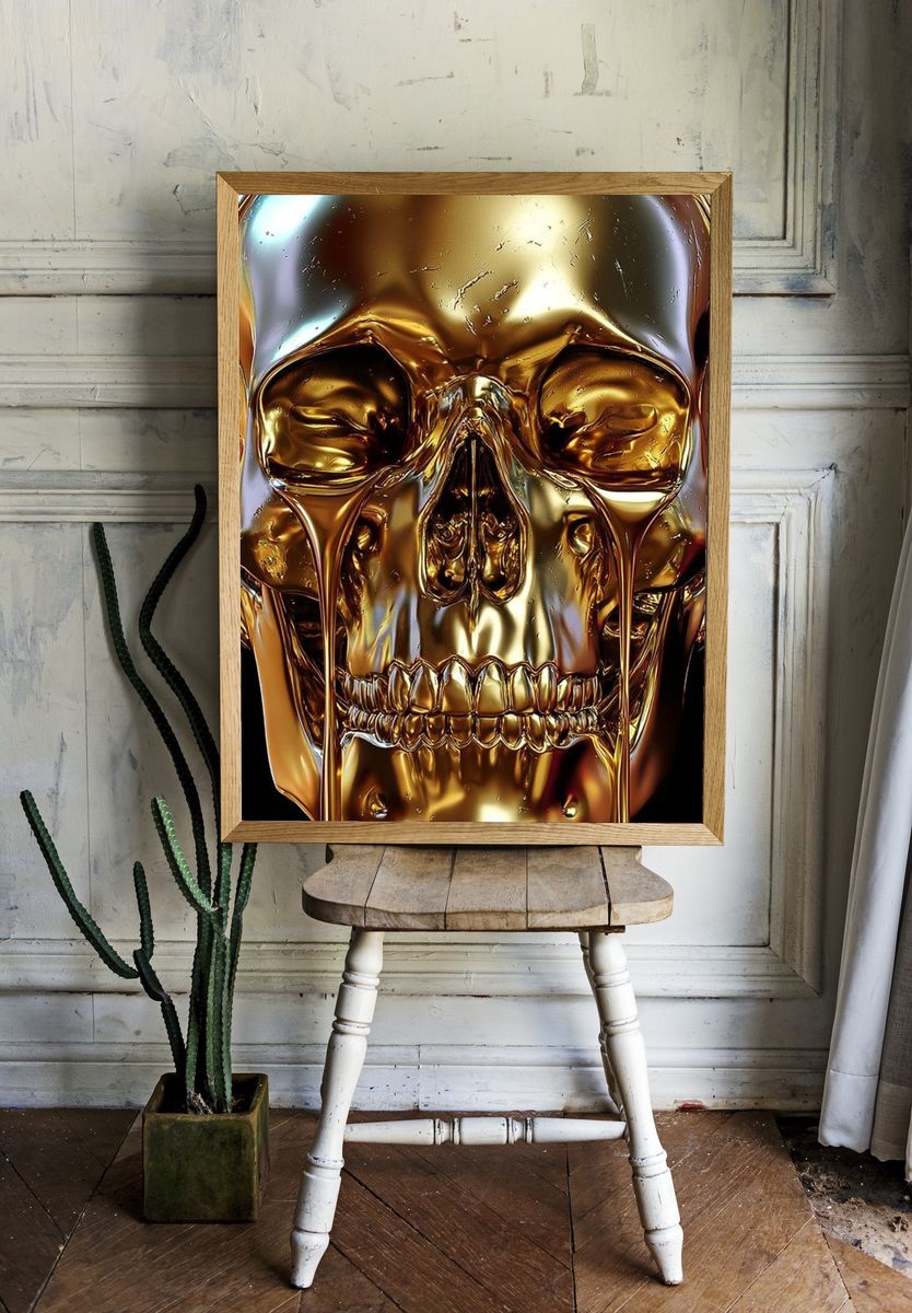 Golden Skull Surrealism Poster. room preview