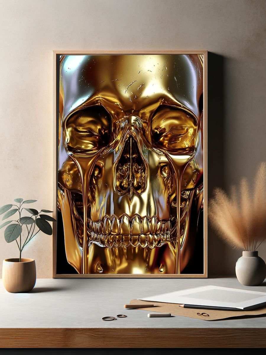 Golden Skull Surrealism Poster. — room view 2