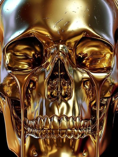 Golden Skull Surrealism Poster.