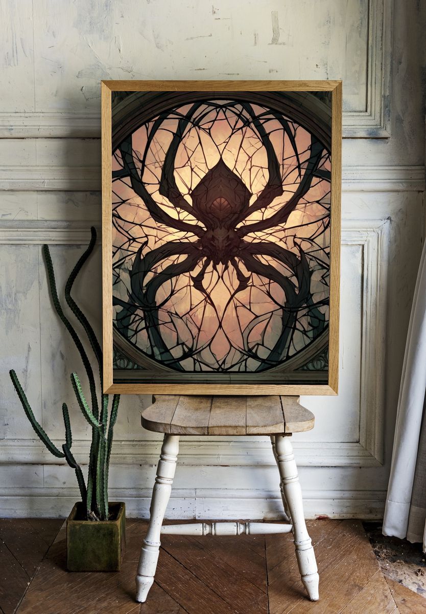 Gothic Spider Stained Glass Poster. — room view 1