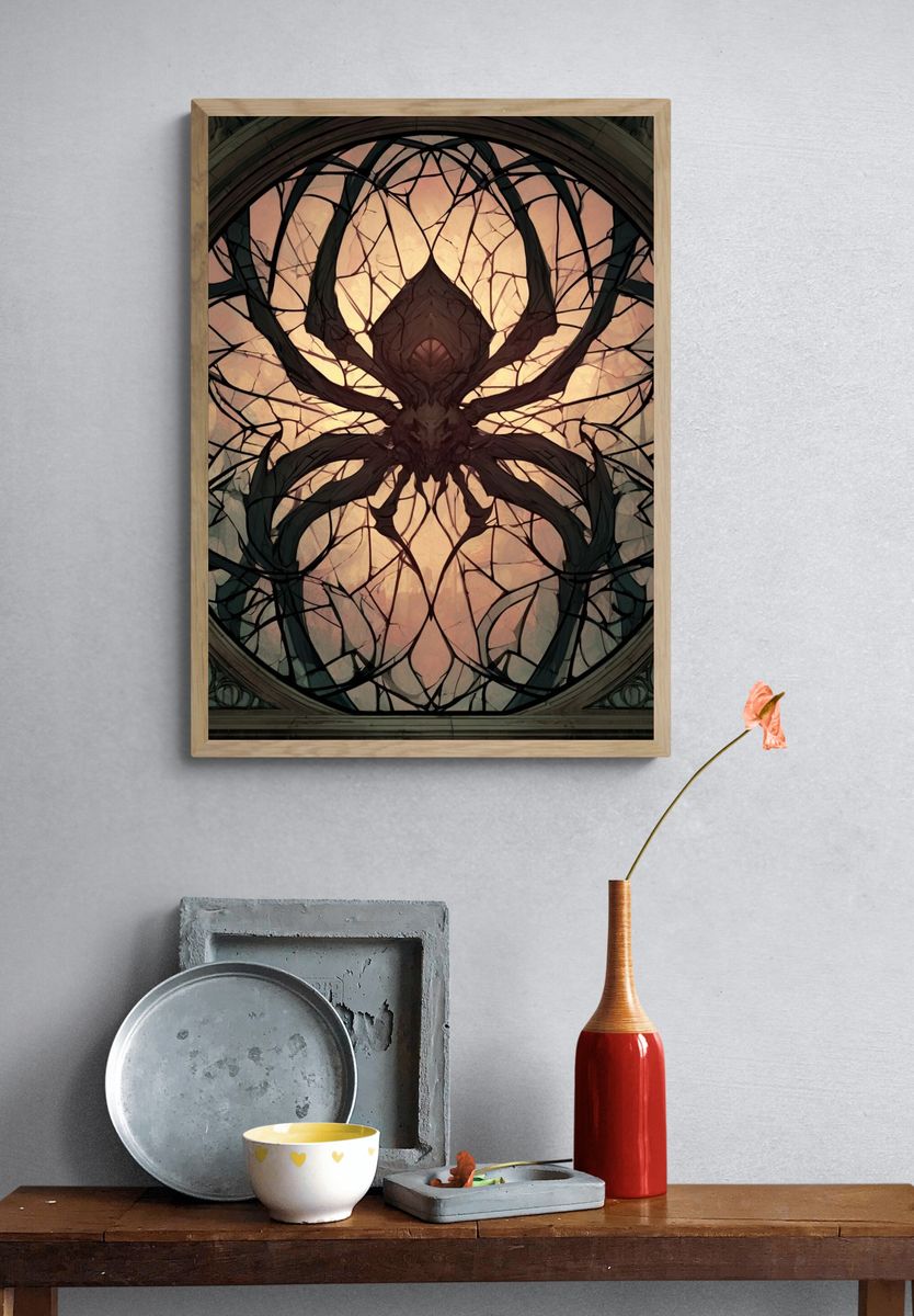 Gothic Spider Stained Glass Poster. — room view 3