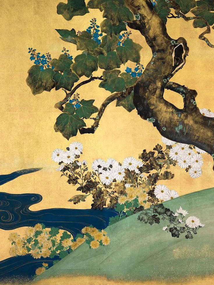 Golden Tree and Flowers — Fine Art Print. poster detail