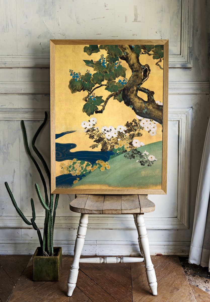 Golden Tree and Flowers — Fine Art Print. — room view 1