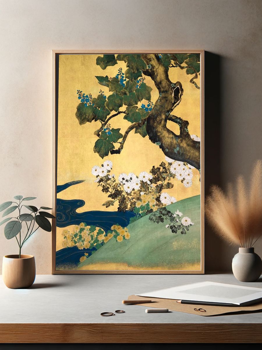 Golden Tree and Flowers — Fine Art Print. — room view 2