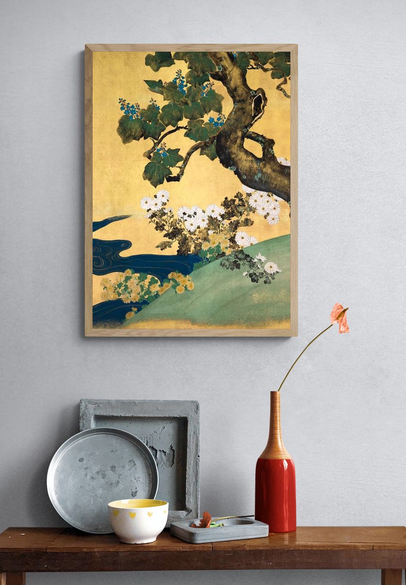 Golden Tree and Flowers — Fine Art Print. — room view 3
