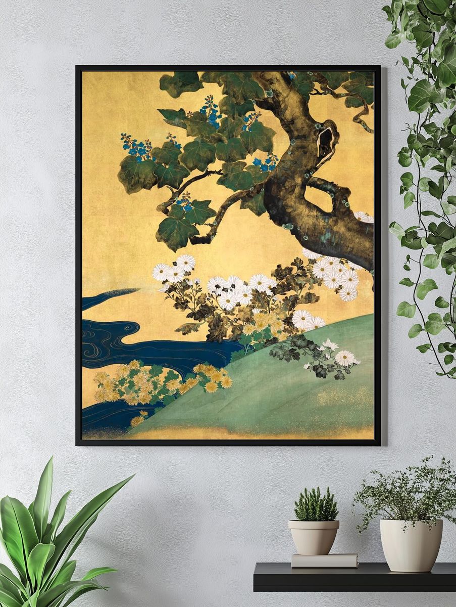 Golden Tree and Flowers — Fine Art Print. — room view 4