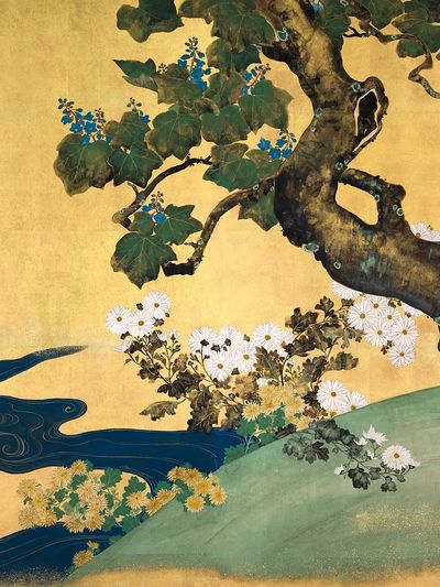Golden Tree and Flowers — Fine Art Print. poster