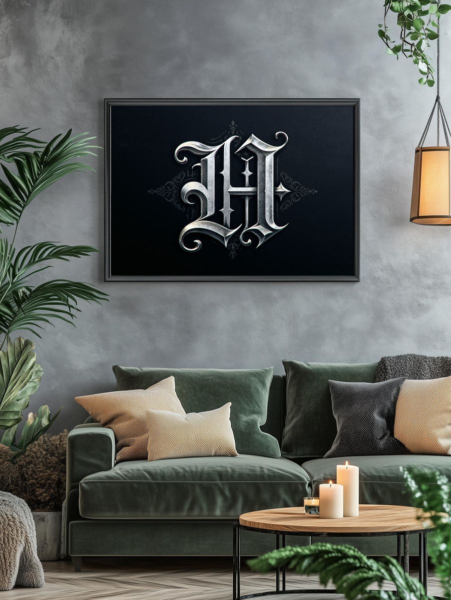 Gothic Monogram Typography Poster. — room view 4