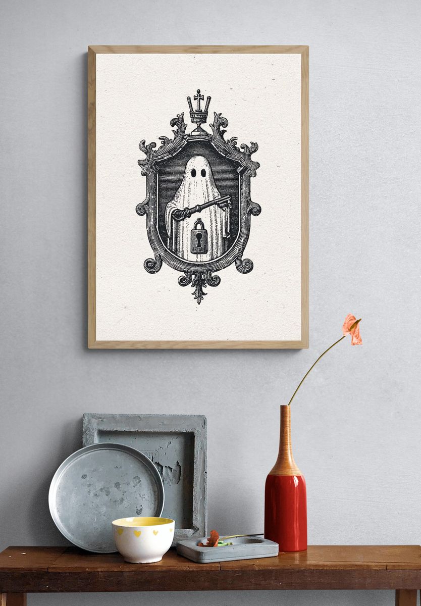 Ghostly Guardian — Vintage Print. — room view 3